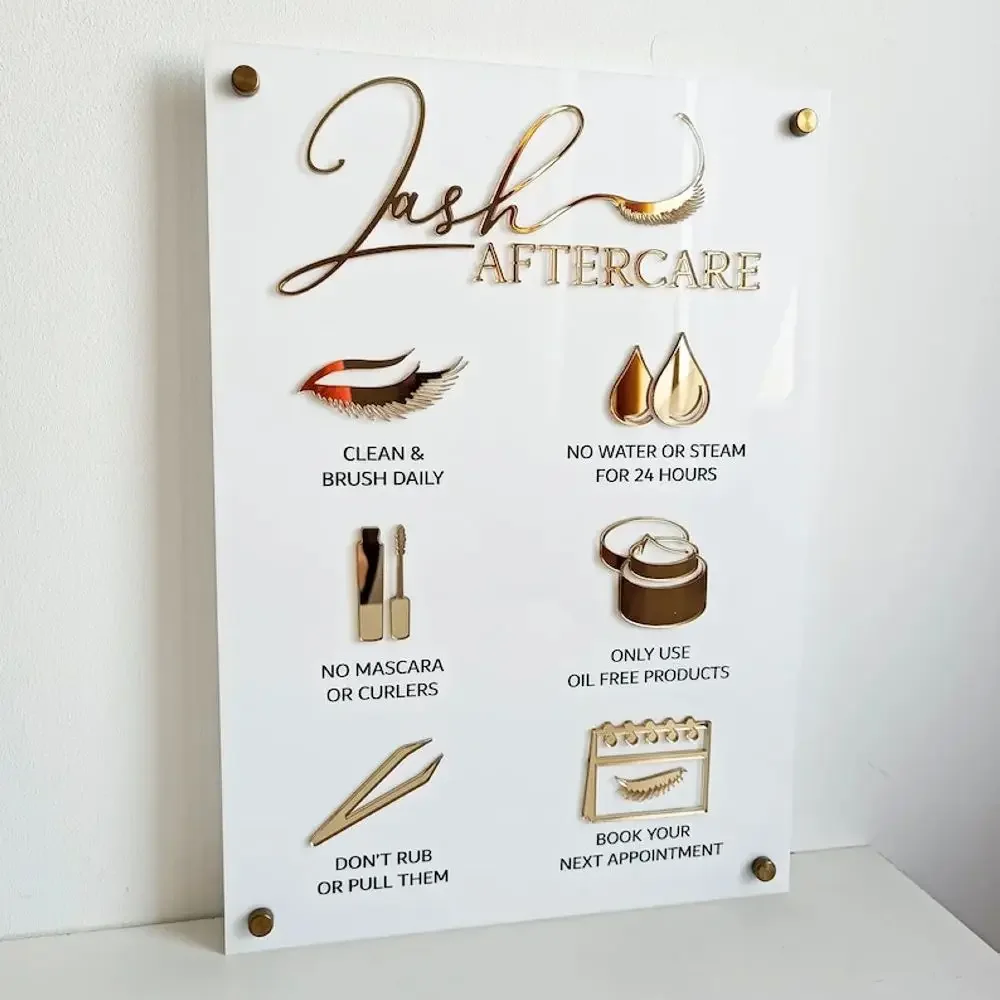 Eyelash Extension Aftercare - Nachsorge-Schild für Wimpernverlängerungen, Wimpern-Nachsorge-Schild, Wimpern-Nachsorge-Ratschläge, Acryl-Wandhalterungsschild,