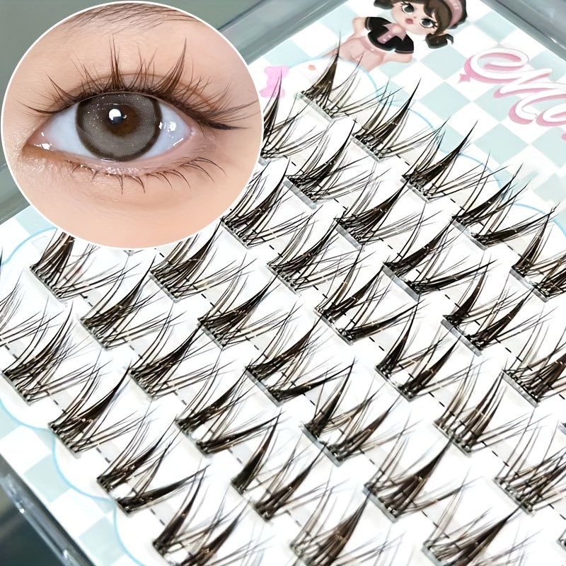 Lash Adhesive Glue - Mixiaohe Hellbraune Klebefreie Cluster-Wimpern 48 Stück